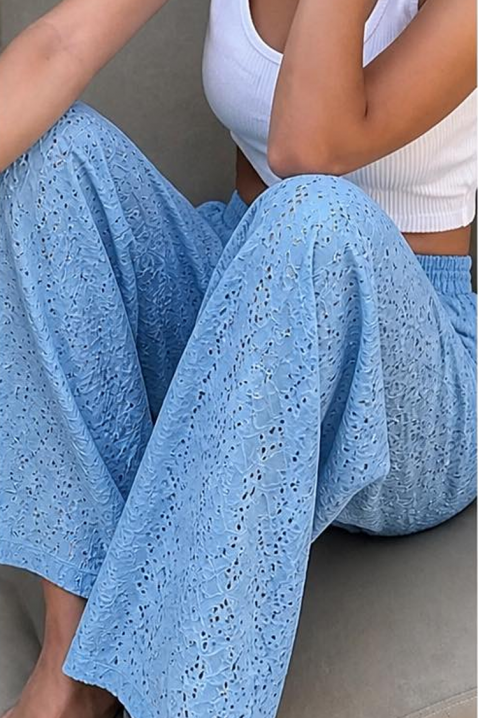 Pantaloni pentru femei cu croială lejeră și broderie ajurată MORIALZA BLUE, Culoare: albastru, IVET.RO - Reduceri de până la -80%