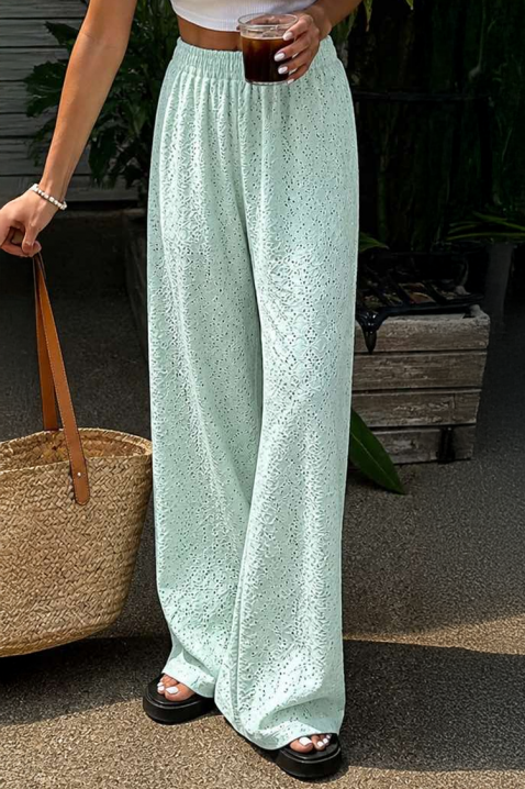 Pantaloni pentru femei cu croială lejeră și broderie ajurată MORIALZA MINT, Culoare: mentă, IVET.RO - Reduceri de până la -80%