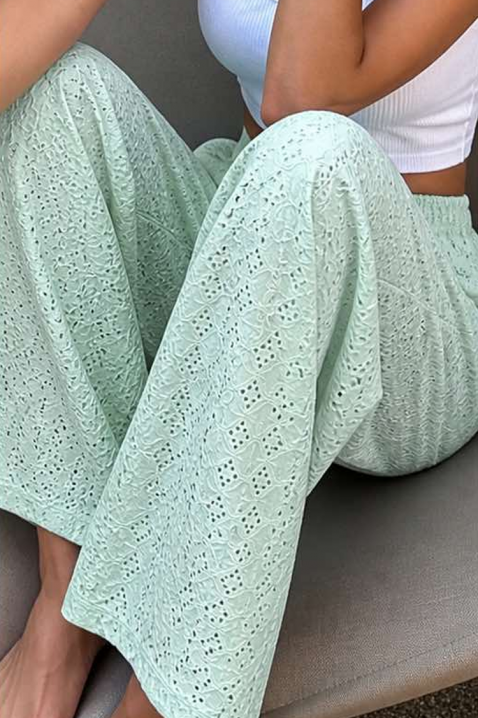 Pantaloni pentru femei cu croială lejeră și broderie ajurată MORIALZA MINT, Culoare: mentă, IVET.RO - Reduceri de până la -80%