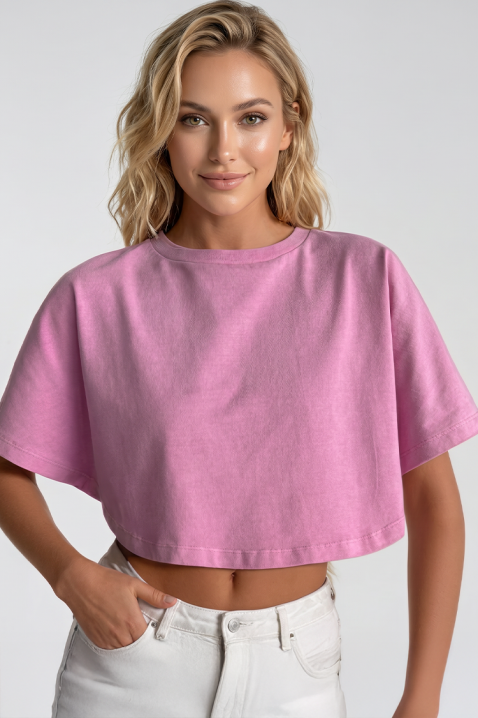 Tricou scurt pentru femei, cu design minimalist VITAMA PINK, Culoare: roz, IVET.RO - Reduceri de până la -80%