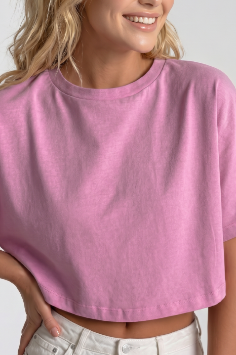 Tricou scurt pentru femei, cu design minimalist VITAMA PINK, Culoare: roz, IVET.RO - Reduceri de până la -80%