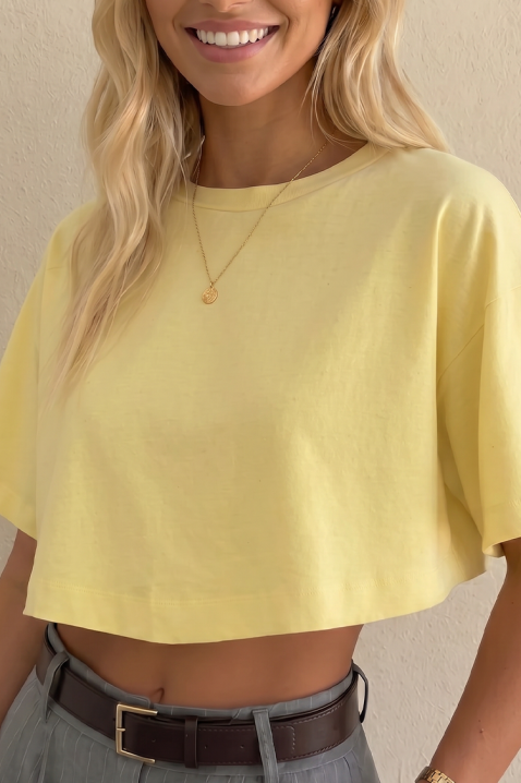 Tricou scurt pentru femei, cu design minimalist VITAMA YELLOW, Culoare: galben, IVET.RO - Reduceri de până la -80%