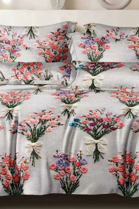 Set elegant de lenjerie de pat din patru piese cu motive florale NESIMA 200x220 cm, Culoare: multicolor, IVET.RO - Reduceri de până la -80%