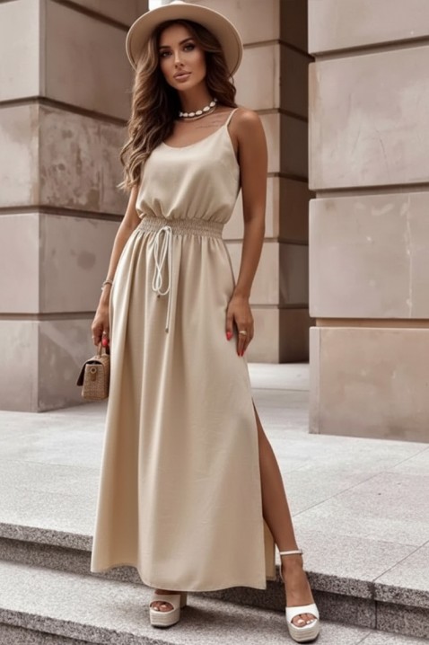 Rochie lungă de vară cu bretele subțiri NIKOLEA BEIGE, Culoare: bej, IVET.RO - Reduceri de până la -80%