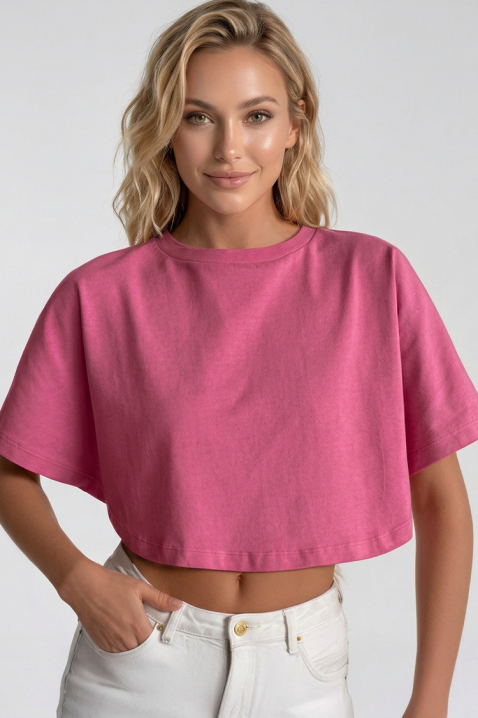Tricou scurt pentru femei, cu design minimalist VITAMA PINK, Culoare: roz, IVET.RO - Reduceri de până la -80%