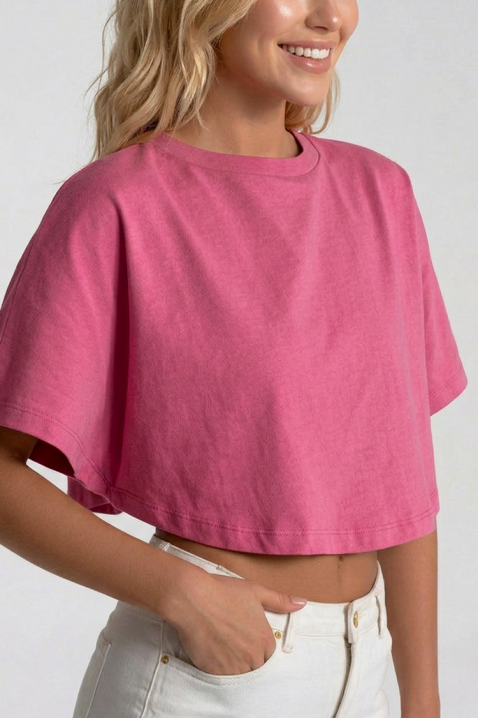 Tricou scurt pentru femei, cu design minimalist VITAMA PINK, Culoare: roz, IVET.RO - Reduceri de până la -80%