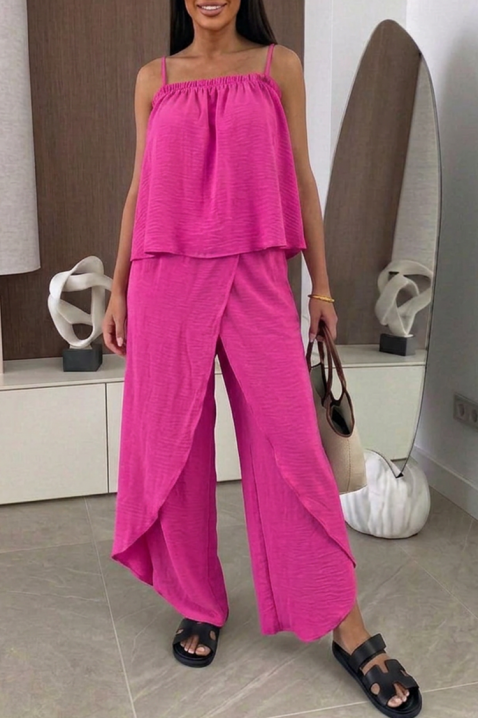Set feminin din țesătură vaporoasă, compus din un top și pantaloni largi cu suprapunere MALENTA FUCHSIA, Culoare: fuchsia, IVET.RO - Reduceri de până la -80%