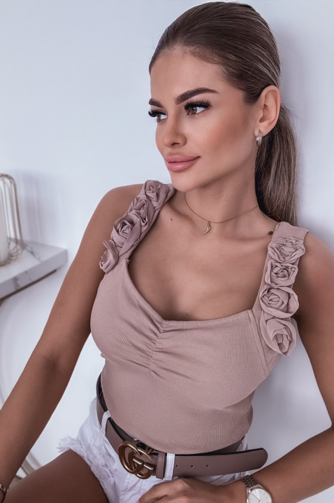 Top elegant din bumbac pentru femei, cu bretele spectaculoase KALYA BEIGE, Culoare: bej, IVET.RO - Reduceri de până la -80%