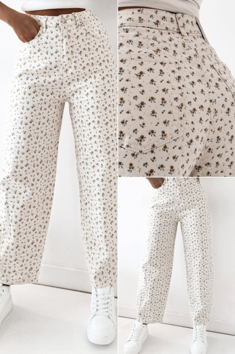 Blugi pentru femei cu talie înaltă și floral print FALOZA, Culoare: alb, IVET.RO - Reduceri de până la -80%