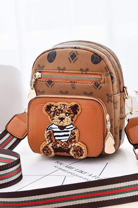 Rucsac pentru femei cu un ursuleț decorativ și fermoar NORAVA CAMEL, Culoare: maro, IVET.RO - Reduceri de până la -80%