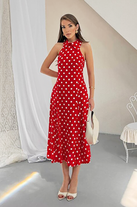 Rochie pentru femei,print cu buline, spatele decupat și o siluetă elegantă NOVENTRA RED, Culoare: roșu, IVET.RO - Reduceri de până la -80%