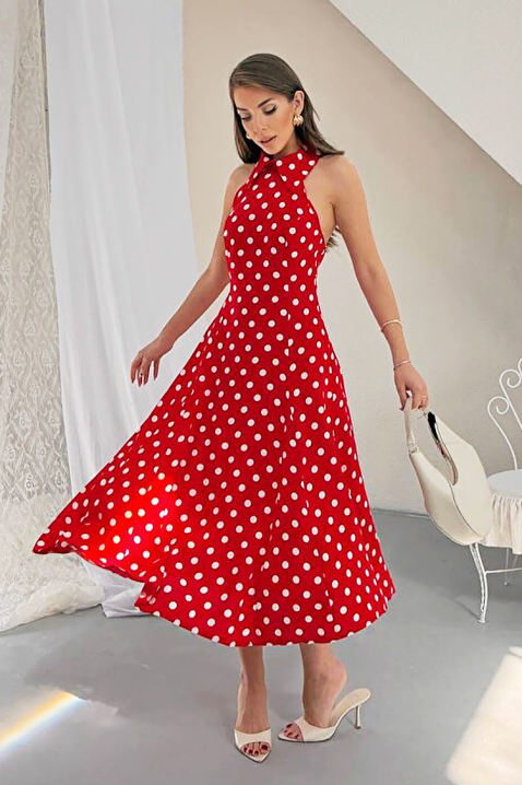 Rochie pentru femei,print cu buline, spatele decupat și o siluetă elegantă NOVENTRA RED, Culoare: roșu, IVET.RO - Reduceri de până la -80%