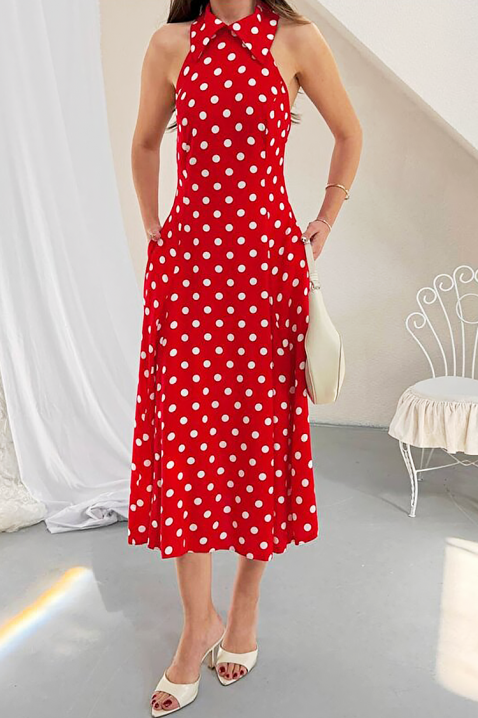 Rochie pentru femei,print cu buline, spatele decupat și o siluetă elegantă NOVENTRA RED, Culoare: roșu, IVET.RO - Reduceri de până la -80%