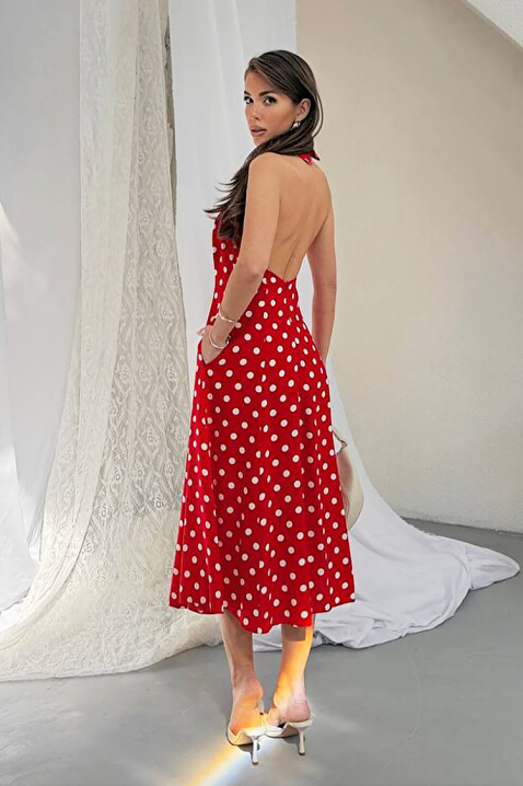 Rochie pentru femei,print cu buline, spatele decupat și o siluetă elegantă NOVENTRA RED, Culoare: roșu, IVET.RO - Reduceri de până la -80%