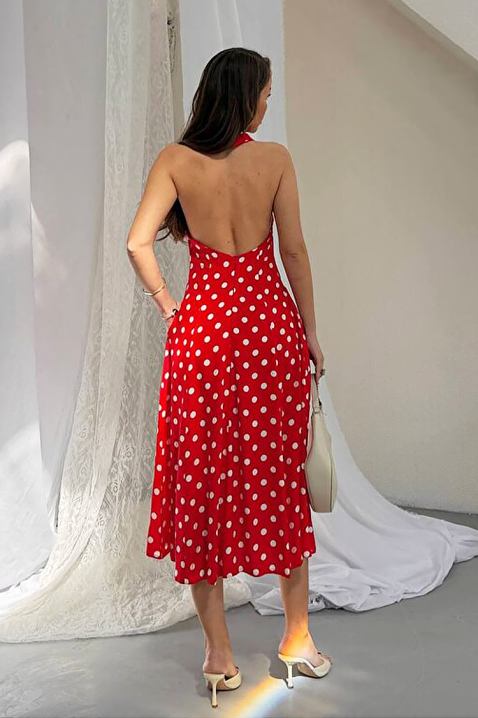 Rochie pentru femei,print cu buline, spatele decupat și o siluetă elegantă NOVENTRA RED, Culoare: roșu, IVET.RO - Reduceri de până la -80%