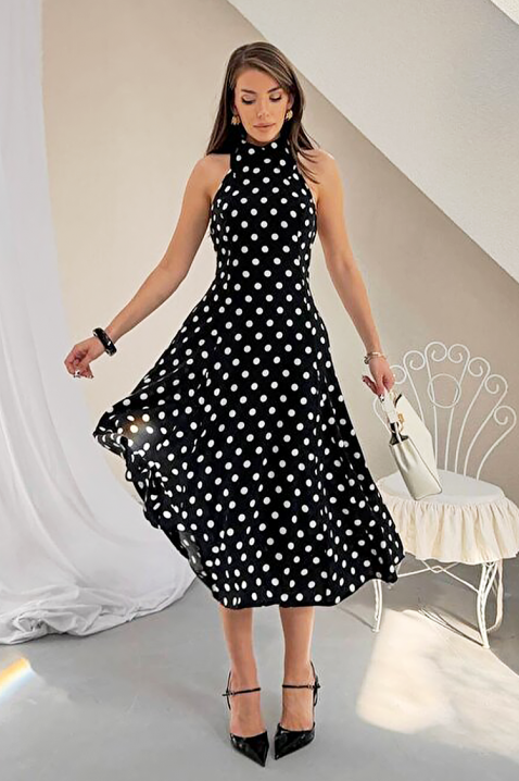 Rochie pentru femei,print cu buline, spatele decupat și o siluetă elegantă NOVENTRA BLACK, Culoare: negru, IVET.RO - Reduceri de până la -80%