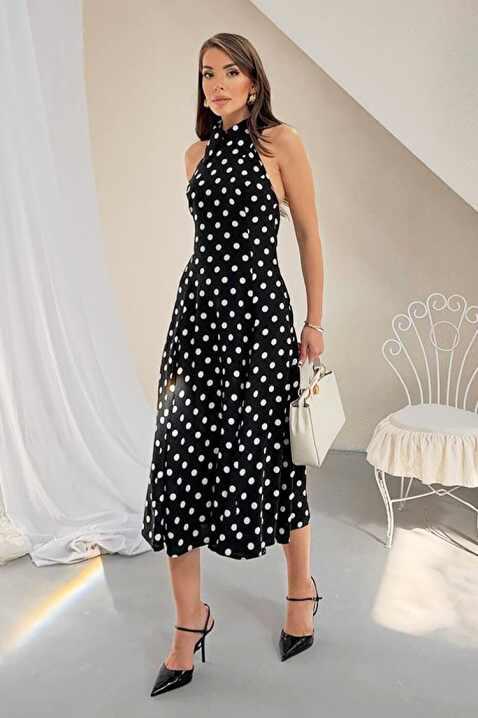 Rochie pentru femei,print cu buline, spatele decupat și o siluetă elegantă NOVENTRA BLACK, Culoare: negru, IVET.RO - Reduceri de până la -80%
