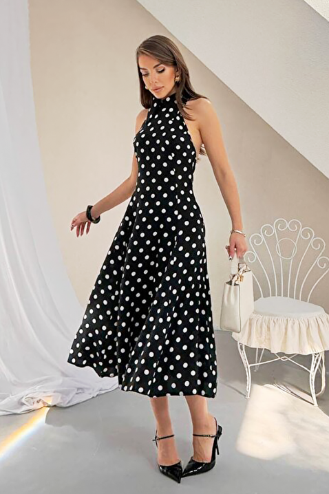 Rochie pentru femei,print cu buline, spatele decupat și o siluetă elegantă NOVENTRA BLACK, Culoare: negru, IVET.RO - Reduceri de până la -80%