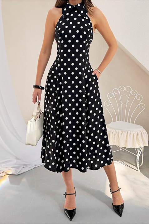 Rochie pentru femei,print cu buline, spatele decupat și o siluetă elegantă NOVENTRA BLACK, Culoare: negru, IVET.RO - Reduceri de până la -80%
