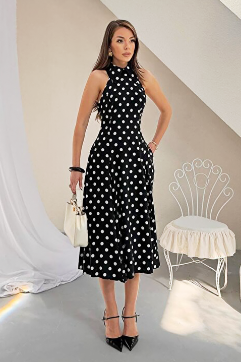 Rochie pentru femei,print cu buline, spatele decupat și o siluetă elegantă NOVENTRA BLACK, Culoare: negru, IVET.RO - Reduceri de până la -80%