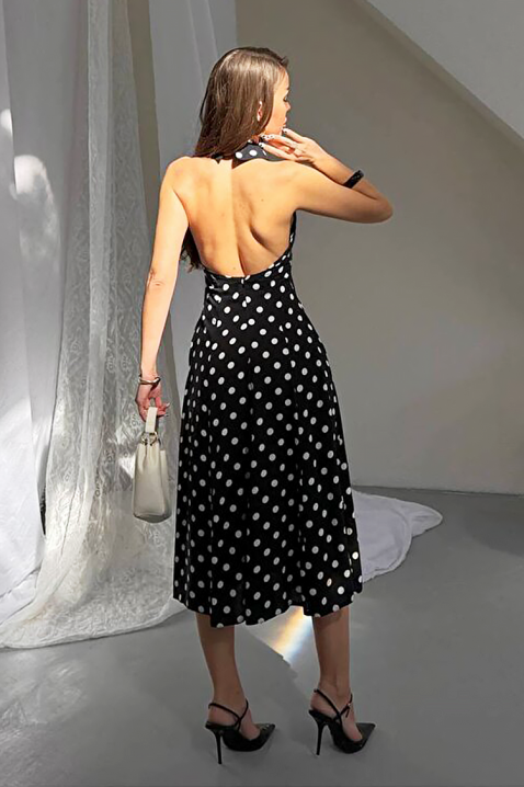 Rochie pentru femei,print cu buline, spatele decupat și o siluetă elegantă NOVENTRA BLACK, Culoare: negru, IVET.RO - Reduceri de până la -80%