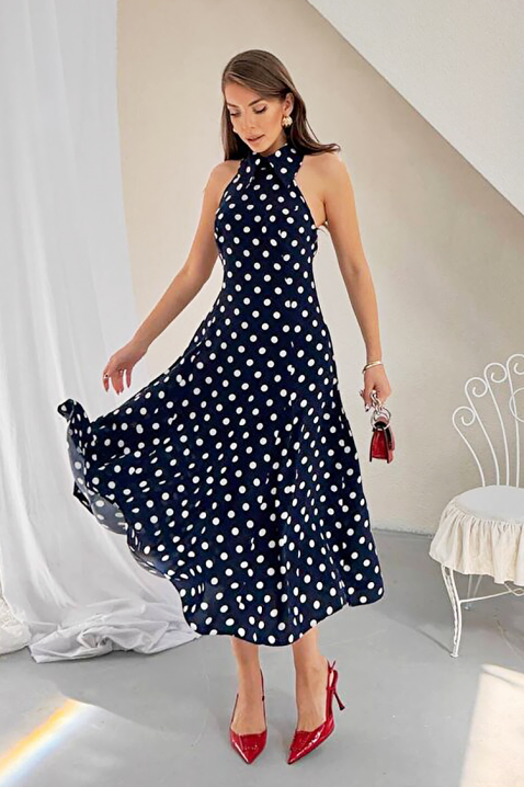 Rochie pentru femei,print cu buline, spatele decupat și o siluetă elegantă NOVENTRA NAVY, Culoare: bleumarin, IVET.RO - Reduceri de până la -80%