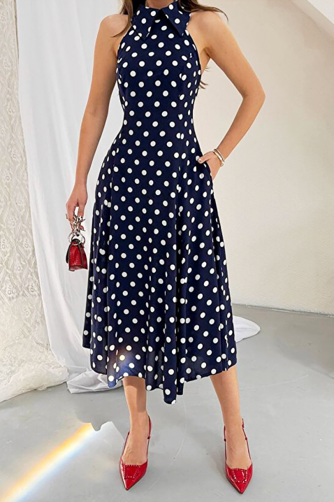 Rochie pentru femei,print cu buline, spatele decupat și o siluetă elegantă NOVENTRA NAVY, Culoare: bleumarin, IVET.RO - Reduceri de până la -80%