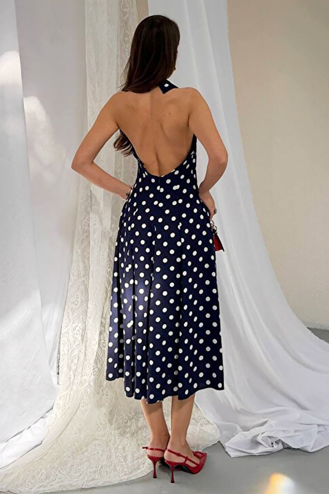 Rochie pentru femei,print cu buline, spatele decupat și o siluetă elegantă NOVENTRA NAVY, Culoare: bleumarin, IVET.RO - Reduceri de până la -80%
