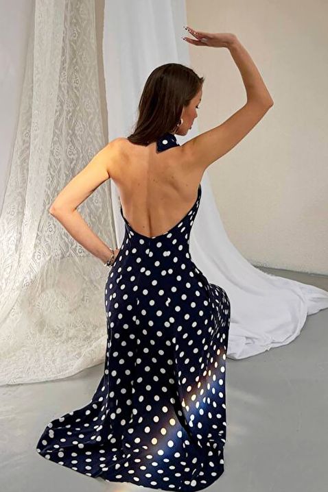 Rochie pentru femei,print cu buline, spatele decupat și o siluetă elegantă NOVENTRA NAVY, Culoare: bleumarin, IVET.RO - Reduceri de până la -80%
