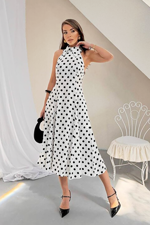 Rochie pentru femei, print cu buline, spatele decupat și o siluetă elegantă NOVENTRA WHITE, Culoare: alb, IVET.RO - Reduceri de până la -80%