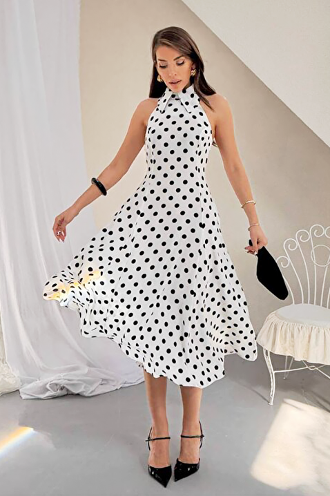 Rochie pentru femei, print cu buline, spatele decupat și o siluetă elegantă NOVENTRA WHITE, Culoare: alb, IVET.RO - Reduceri de până la -80%