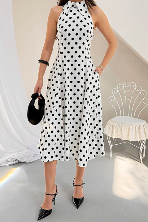 Rochie pentru femei, print cu buline, spatele decupat și o siluetă elegantă NOVENTRA WHITE, Culoare: alb, IVET.RO - Reduceri de până la -80%