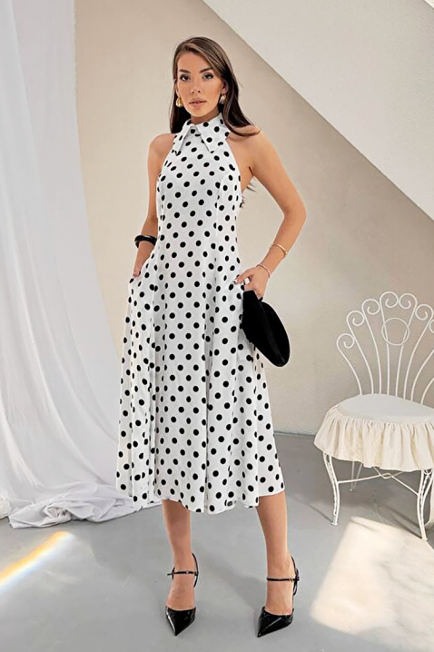 Rochie pentru femei, print cu buline, spatele decupat și o siluetă elegantă NOVENTRA WHITE, Culoare: alb, IVET.RO - Reduceri de până la -80%