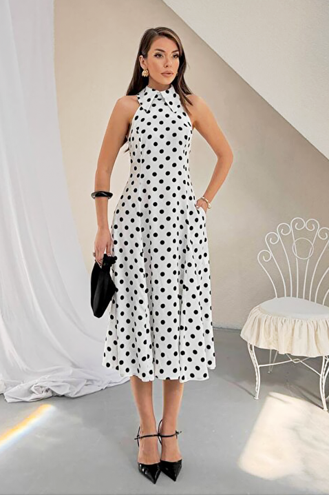 Rochie pentru femei, print cu buline, spatele decupat și o siluetă elegantă NOVENTRA WHITE, Culoare: alb, IVET.RO - Reduceri de până la -80%