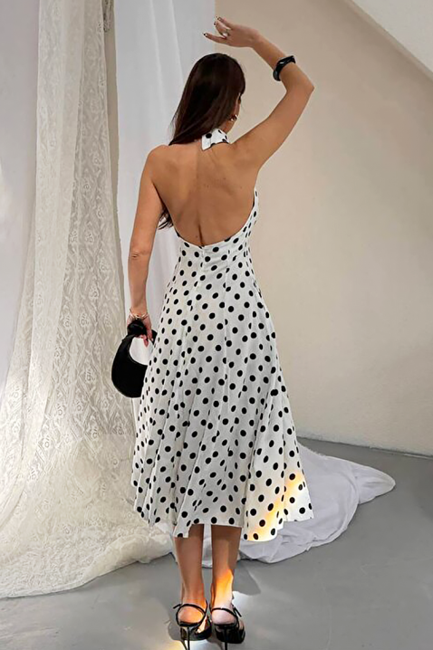 Rochie pentru femei, print cu buline, spatele decupat și o siluetă elegantă NOVENTRA WHITE, Culoare: alb, IVET.RO - Reduceri de până la -80%