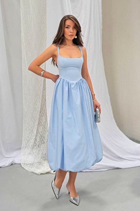 Rochie midi din bumbac, cu siluetă voluminoasă și linie simplă AVALIA SKY, Culoare: azur, IVET.RO - Reduceri de până la -80%