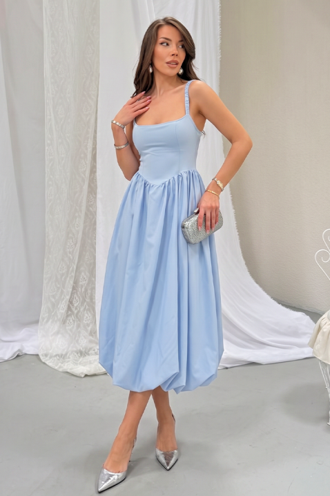 Rochie midi din bumbac, cu siluetă voluminoasă și linie simplă AVALIA SKY, Culoare: azur, IVET.RO - Reduceri de până la -80%