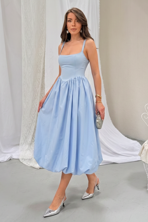 Rochie midi din bumbac, cu siluetă voluminoasă și linie simplă AVALIA SKY, Culoare: azur, IVET.RO - Reduceri de până la -80%