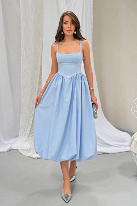 Rochie midi din bumbac, cu siluetă voluminoasă și linie simplă AVALIA SKY, Culoare: azur, IVET.RO - Reduceri de până la -80%