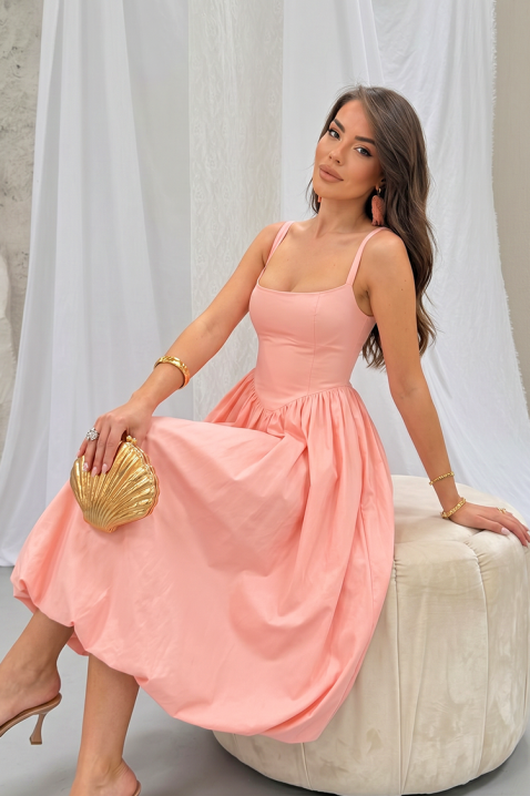 Rochie midi din bumbac, cu siluetă voluminoasă și linie simplă AVALIA PEACH, Culoare: piersică, IVET.RO - Reduceri de până la -80%