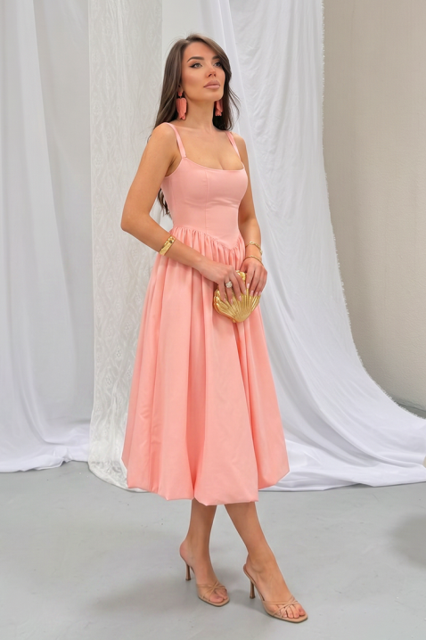 Rochie midi din bumbac, cu siluetă voluminoasă și linie simplă AVALIA PEACH, Culoare: piersică, IVET.RO - Reduceri de până la -80%