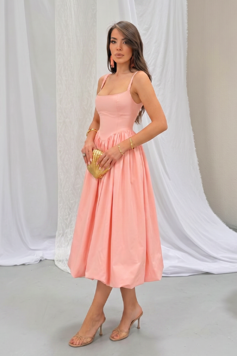 Rochie midi din bumbac, cu siluetă voluminoasă și linie simplă AVALIA PEACH, Culoare: piersică, IVET.RO - Reduceri de până la -80%