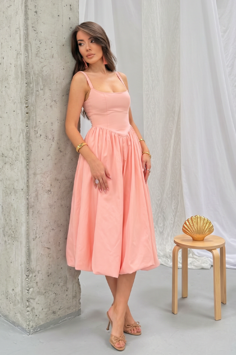Rochie midi din bumbac, cu siluetă voluminoasă și linie simplă AVALIA PEACH, Culoare: piersică, IVET.RO - Reduceri de până la -80%