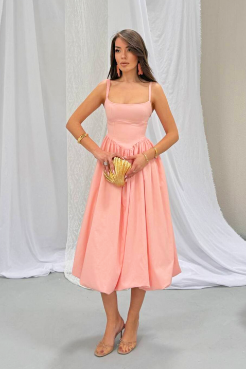 Rochie midi din bumbac, cu siluetă voluminoasă și linie simplă AVALIA PEACH, Culoare: piersică, IVET.RO - Reduceri de până la -80%