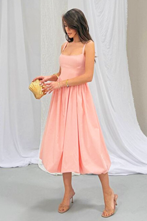 Rochie midi din bumbac, cu siluetă voluminoasă și linie simplă AVALIA PEACH, Culoare: piersică, IVET.RO - Reduceri de până la -80%