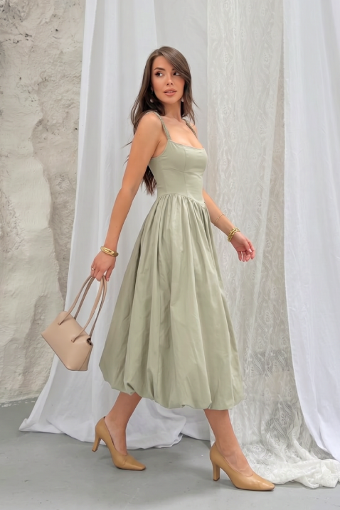 Rochie midi din bumbac, cu siluetă voluminoasă și linie simplă AVALIA GREEN, Culoare: verde, IVET.RO - Reduceri de până la -80%