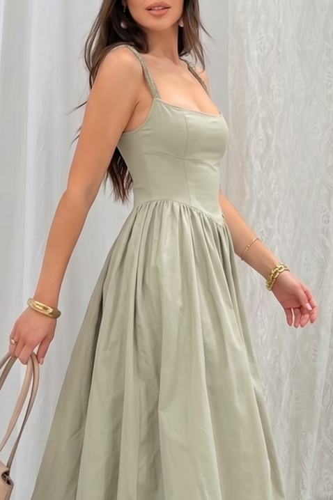 Rochie midi din bumbac, cu siluetă voluminoasă și linie simplă AVALIA GREEN, Culoare: verde, IVET.RO - Reduceri de până la -80%