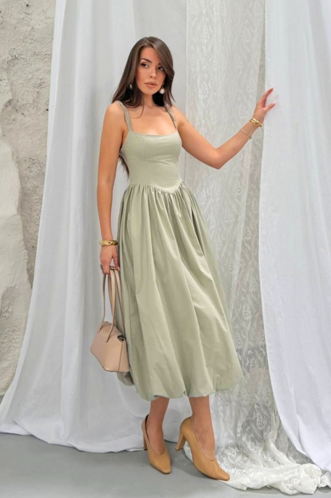 Rochie midi din bumbac, cu siluetă voluminoasă și linie simplă AVALIA GREEN, Culoare: verde, IVET.RO - Reduceri de până la -80%