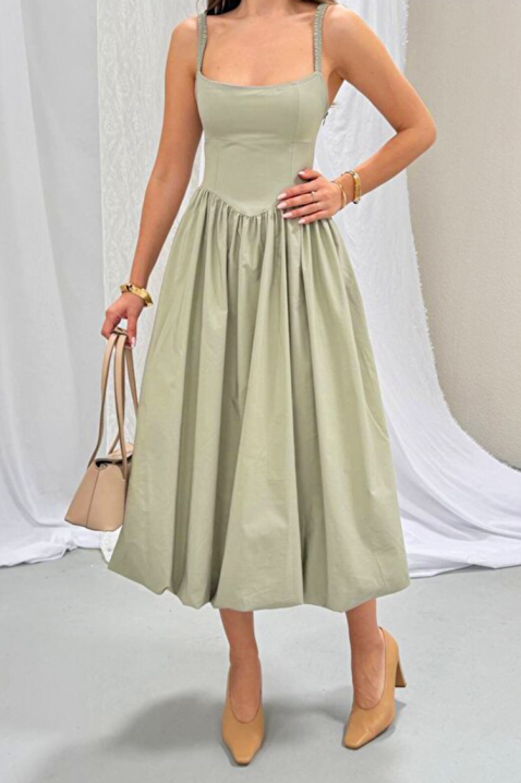 Rochie midi din bumbac, cu siluetă voluminoasă și linie simplă AVALIA GREEN, Culoare: verde, IVET.RO - Reduceri de până la -80%