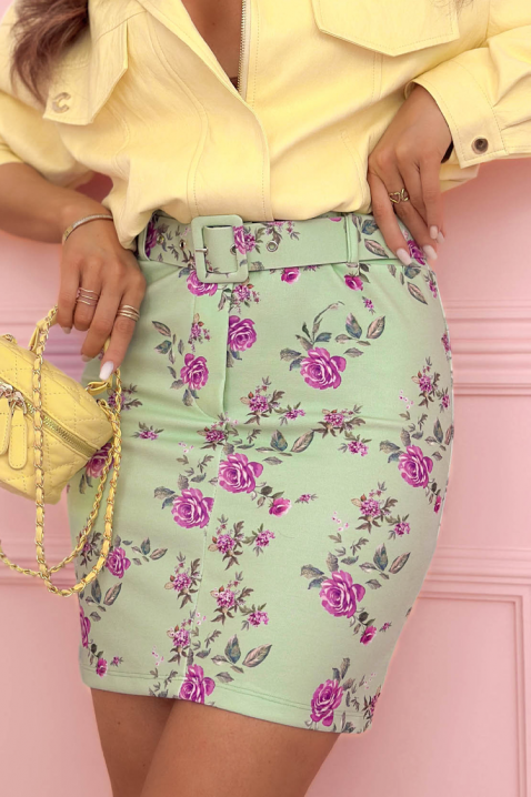 Set pentru femei potrivit pentru viata de zi cu zi, format din cămașă și fustă cu floral print NORALISA GREEN, Culoare: verde, IVET.RO - Reduceri de până la -80%